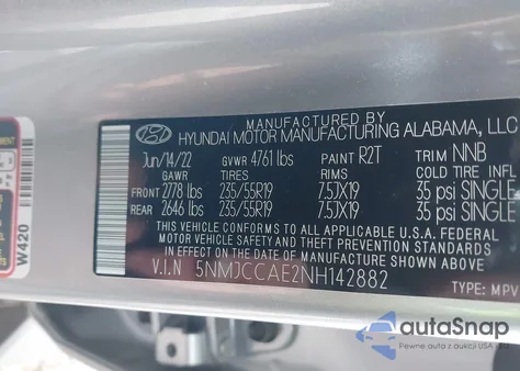 2022 Hyundai Tucson Sel from USA, damaged, VIN 5NMJCCAE2NH142882